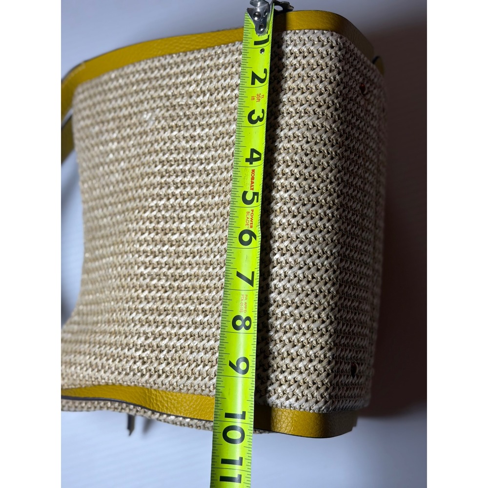 American Leather Co Crossbody Bag Yellow Straw Leather Trim Satchel Handbag - Picture 9 of 10